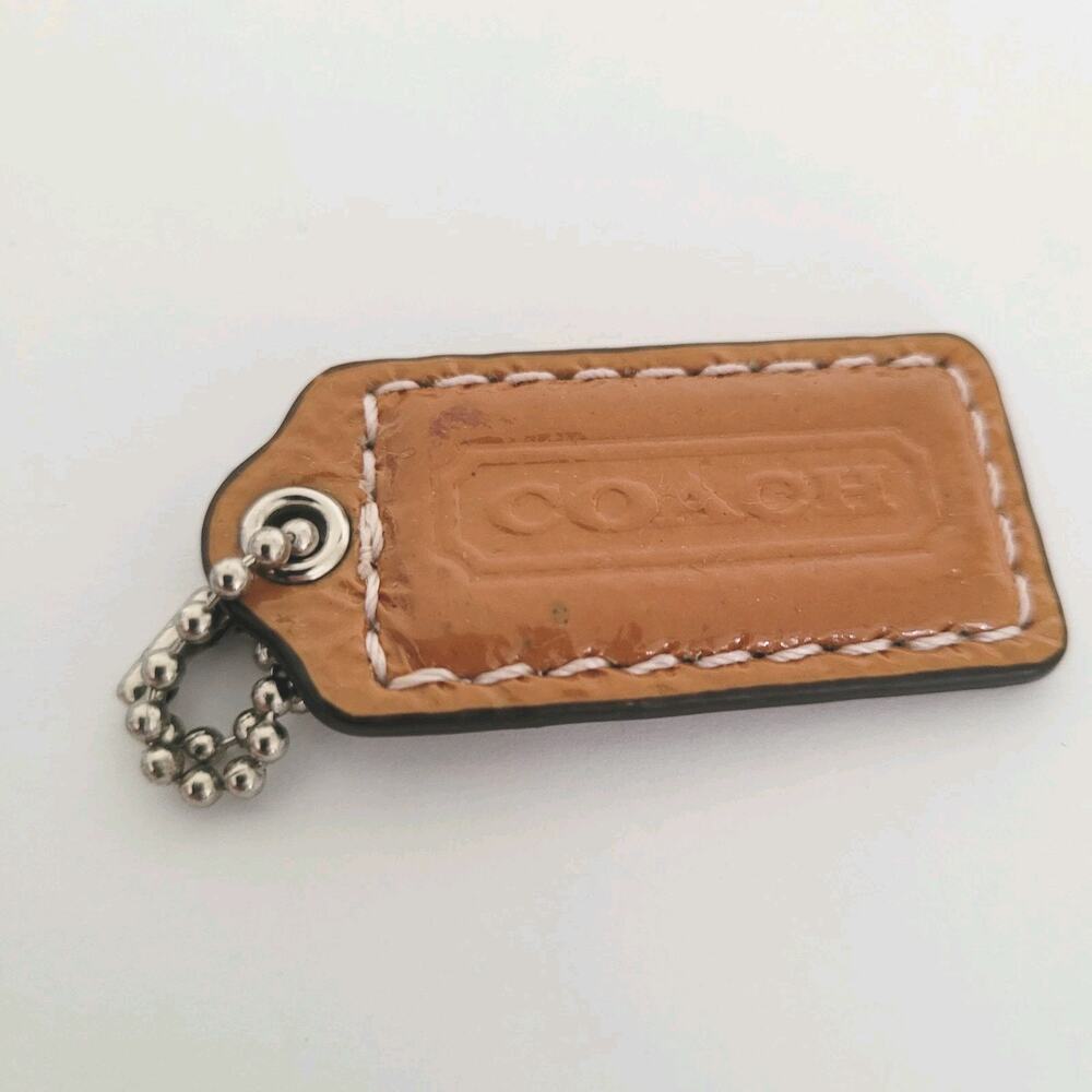 Coach Hang Tag Brown Purple Leather Bag Charm Keychain Small 2" Logo‎ Fob Stitch